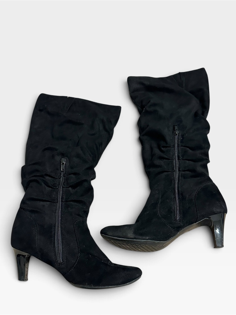 Rialto Black Slouch Mid-Heel Zip Boots